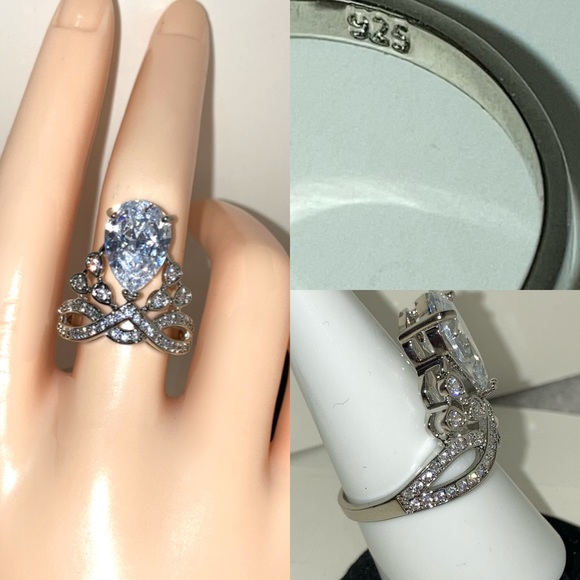 Fine 5ct White Sapphire Paved Filigree Crown Ring - Picture 2 of 4